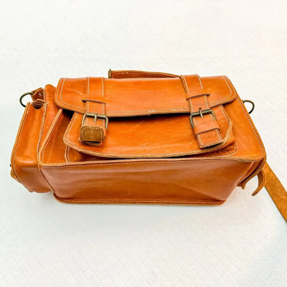 English Briddle Laptop Messenger Bag Tan/Leather EUC